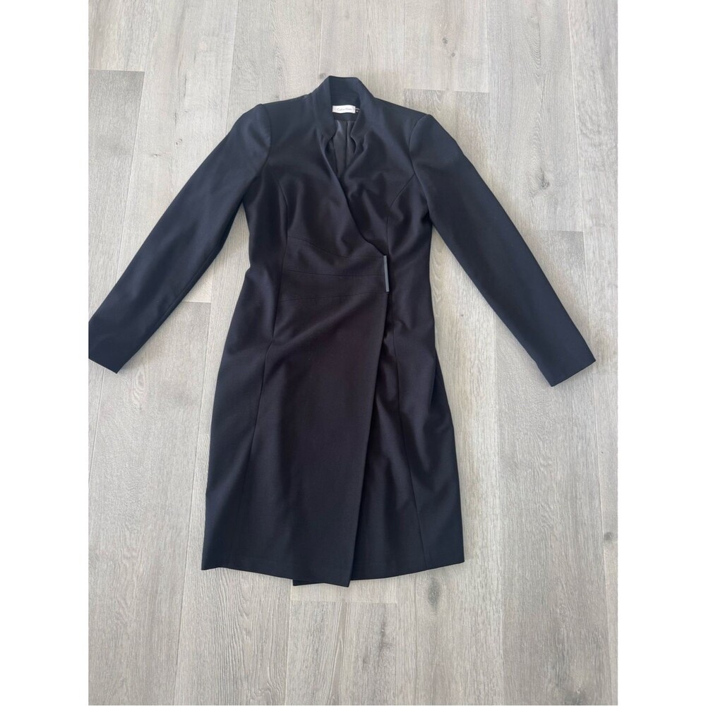Calvin Klein Black Long-Sleeve Wrap-Front Dress
